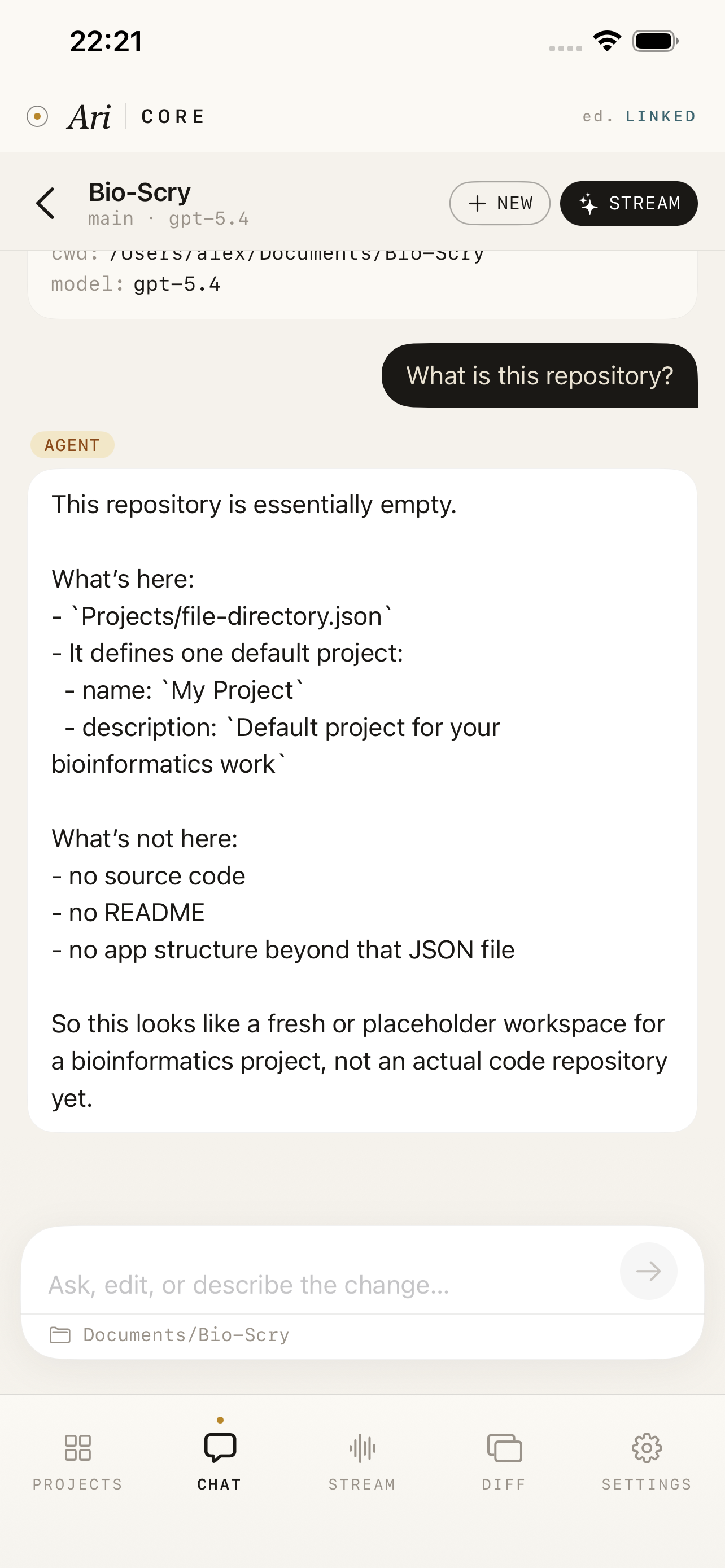 Chat view with agent response