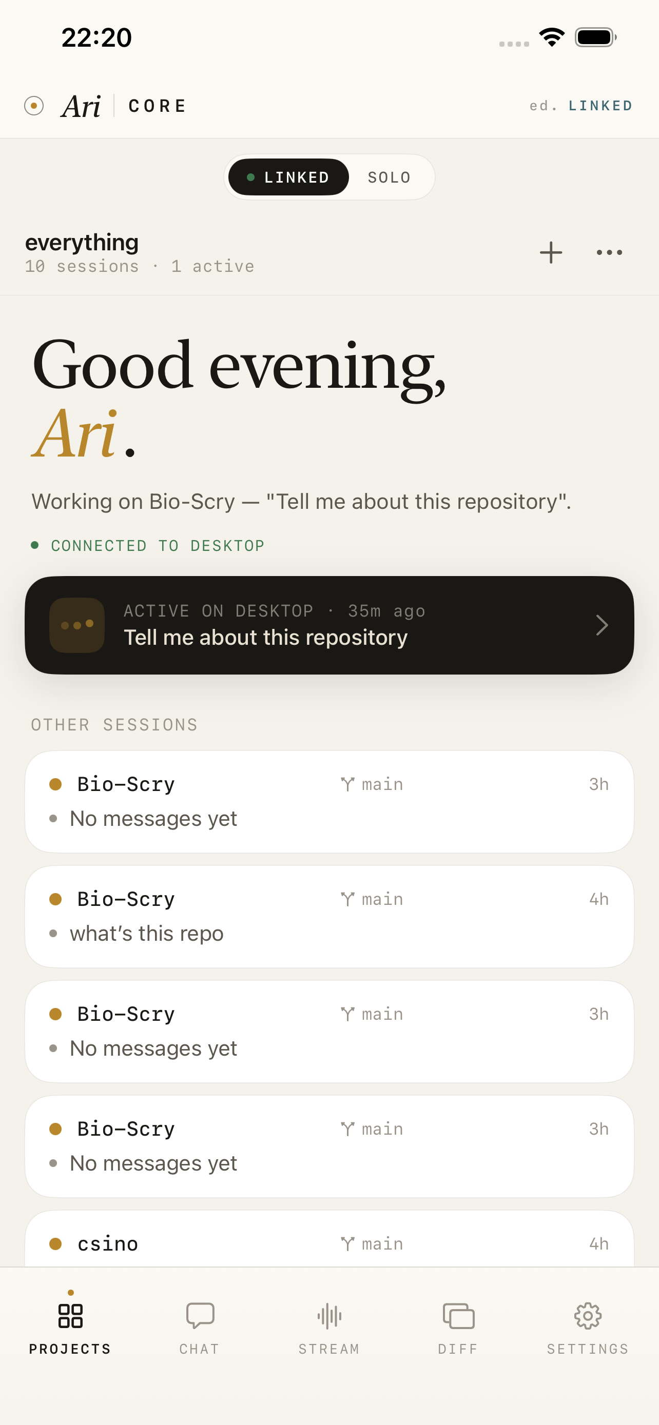 Home screen with linked desktop